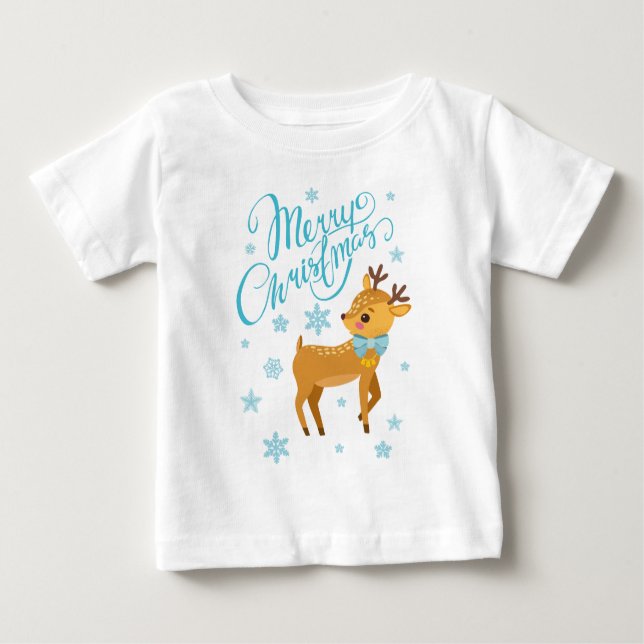 Camiseta Para Bebê Flocos de Neve de Inverno Feliz Natal Veado | Feri (Frente)