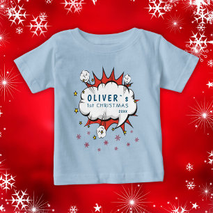 Camiseta Para Bebê Flocos de Neve no Primeiro Natal do Bebê Super Her