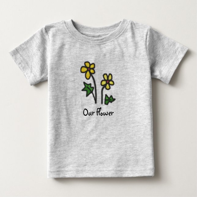 Camiseta Para Bebê Flor Amarelo Desenho-Doce com Texto Personalizado (Frente)