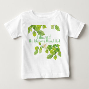 Camiseta Para Bebê Flor Branco e Jardim de Folhas Verde