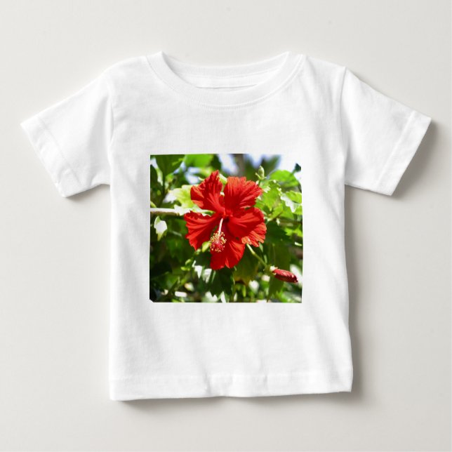Camiseta Para Bebê Flor Brilhante Red Havaiana Hibiscus (Frente)