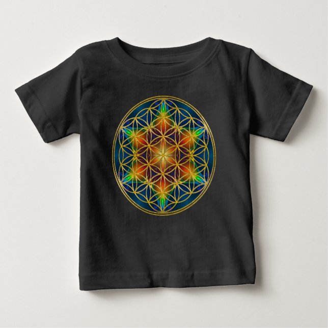 Camiseta Para Bebê FLOR DA VIDA - Flor de Fractal 1 (Frente)