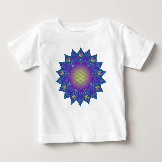 Camiseta Para Bebê Flor Da Vida - Mandala Indiana 3 (Frente)