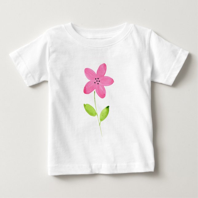 Camiseta Para Bebê Flor de Aguarela Rosa de Cinco Pétalas (Frente)
