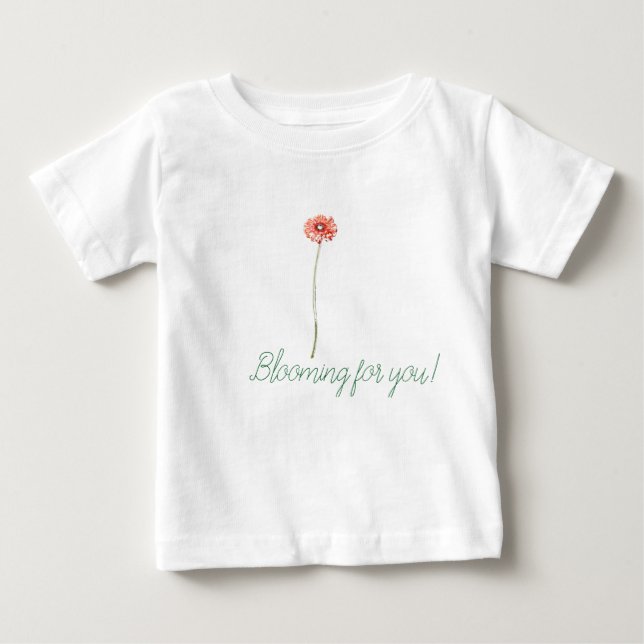 Camiseta Para Bebê Flor de Gerbera Vermelho Pálido (Frente)