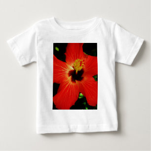 Camiseta Para Bebê Flor de Hibiscus Vermelho Brilhante