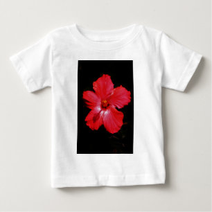 Camiseta Para Bebê Flor de Hibiscus Vermelho Rosa-Quente a Preto
