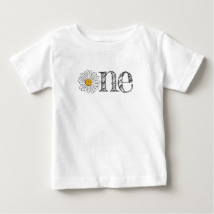 Camiseta Para Bebê Flor de Margarida Branca de Um Ano