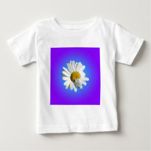Camiseta Para Bebê Flor de Margarida Branca Gradiente Azul Roxo