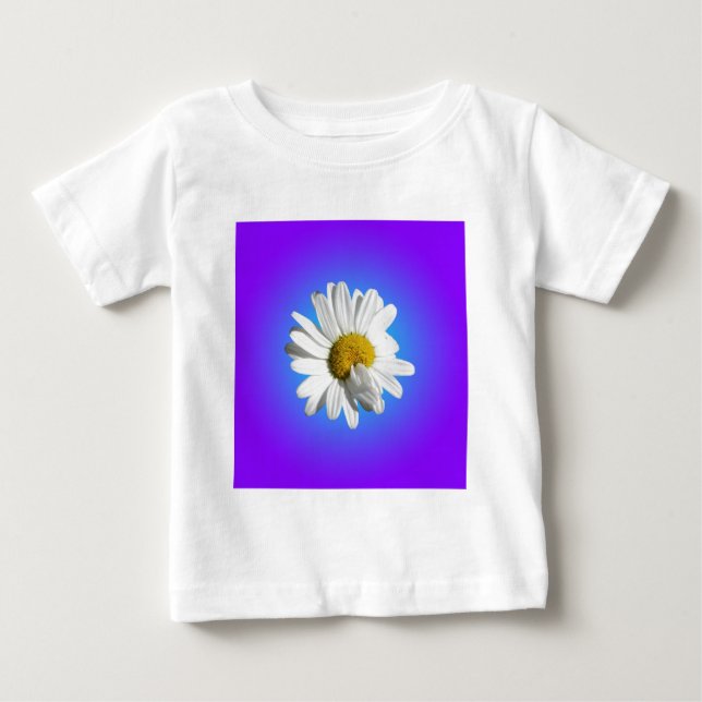 Camiseta Para Bebê Flor de Margarida Branca Gradiente Azul Roxo (Frente)