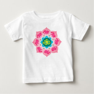 Camiseta Para Bebê Flor de Namaste Lotus dos elefantes cor-de-rosa da