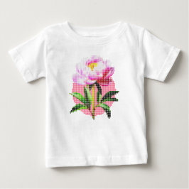 Camiseta Para Bebê Flor de Peônia Rosa com Pontilhismo em Mosaico