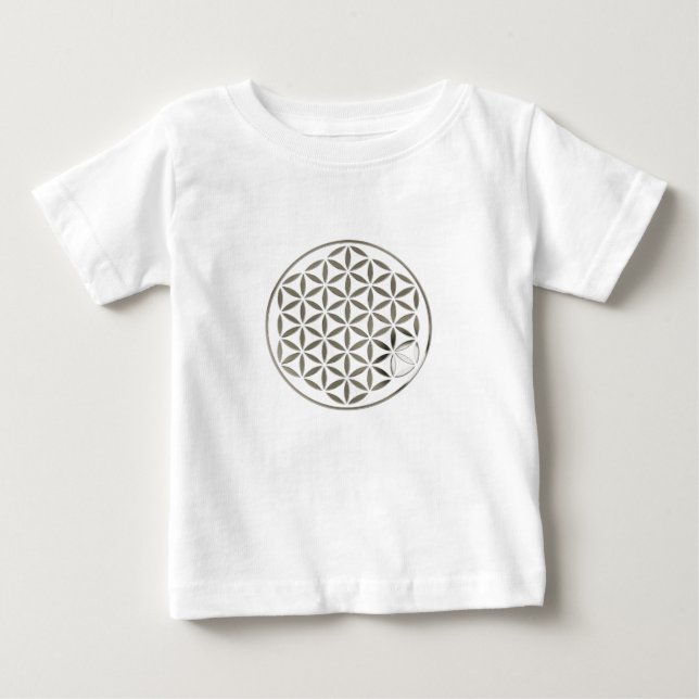 Camiseta Para Bebê Flor De Vida 1 - Carimbo De Prata (Frente)