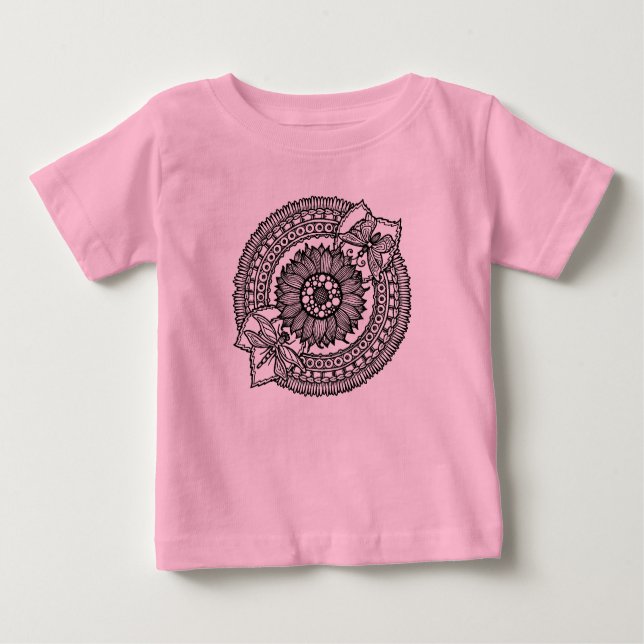 Camiseta Para Bebê Flor na mandala (Frente)