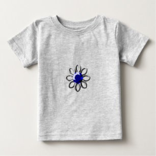 Camiseta Para Bebê Flor prateada com pedra azul