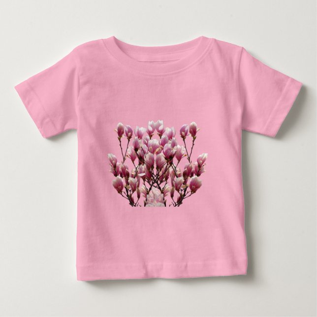 Camiseta Para Bebê Flor-Primavera de-Magnolias Rosa (Frente)