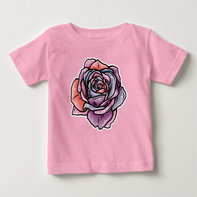 Camiseta Para Bebê Flor Rosa colorido (Frente)