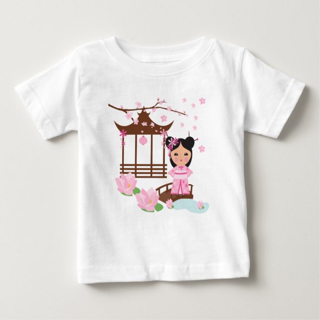 Camiseta Para Bebê Flor Sakura florada - Garota no Japão (Frente)