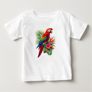 Camiseta Para Bebê Flor tropical de arara vermelha