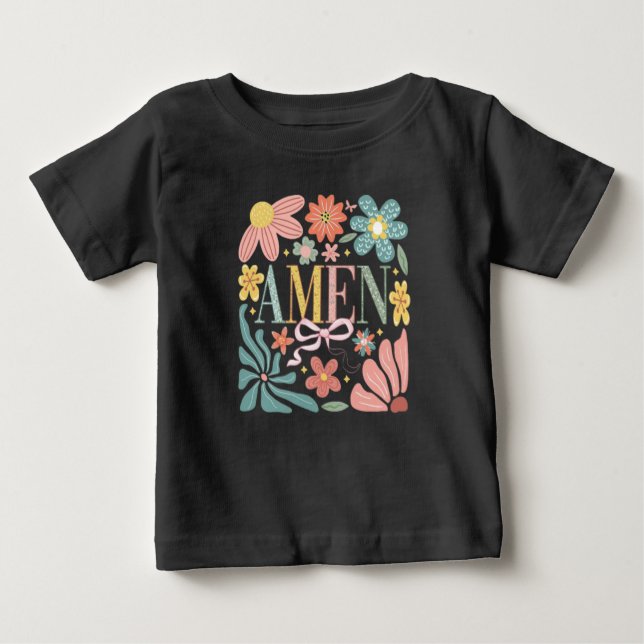 Camiseta Para Bebê Floral Amen Art (Frente)