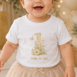 Camiseta Para Bebê Floral Beige One First Birthday Baby T-Shirt