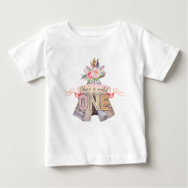 Camiseta Para Bebê Floral Boho Tribal Teepee Wild One primeiro aniver
