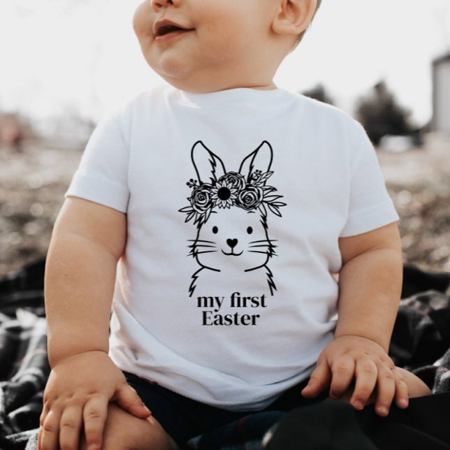Camiseta Para Bebê Floral Bunny Minha Primeira Páscoa (Criador carregado)