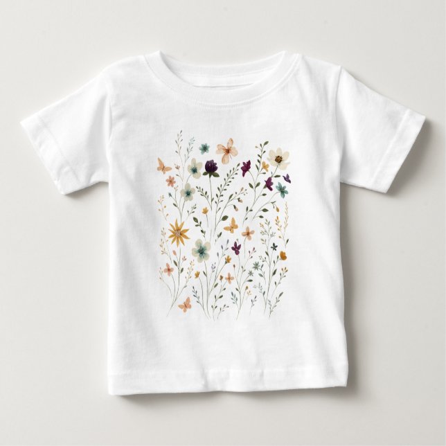 Camiseta Para Bebê Floral & Butterfly,  Whimsical Garden-Inspired  (Frente)