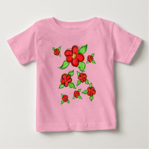 Camiseta Para Bebê Floral de Verão Vermelho Doce