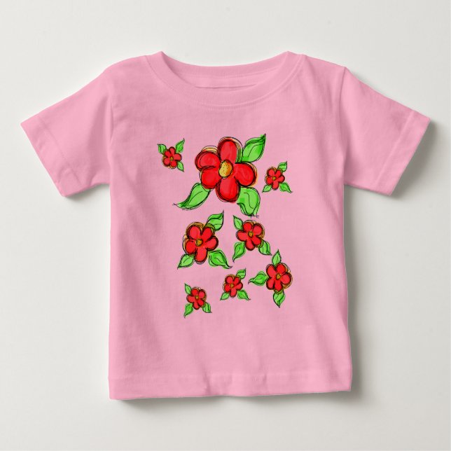 Camiseta Para Bebê Floral de Verão Vermelho Doce (Frente)