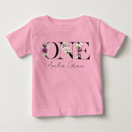 Camiseta Para Bebê Floral ONE Conjunto de 1º Aniversário + Nome para 
