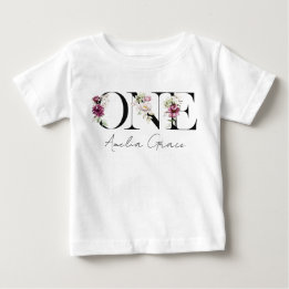 Camiseta Para Bebê Floral ONE Conjunto de 1º Aniversário + Nome para 