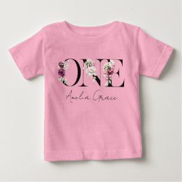 Camiseta Para Bebê Floral ONE Conjunto de Primeiro Aniversário + Nome