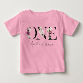 Camiseta Para Bebê Floral ONE Conjunto de Primeiro Aniversário + Nome