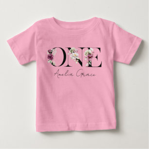 Camiseta Para Bebê Floral ONE Conjunto de Primeiro Aniversário + Nome