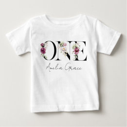 Camiseta Para Bebê Floral ONE Conjunto de Primeiro Aniversário + Nome