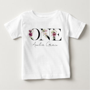 Camiseta Para Bebê Floral ONE Conjunto de Primeiro Aniversário + Nome