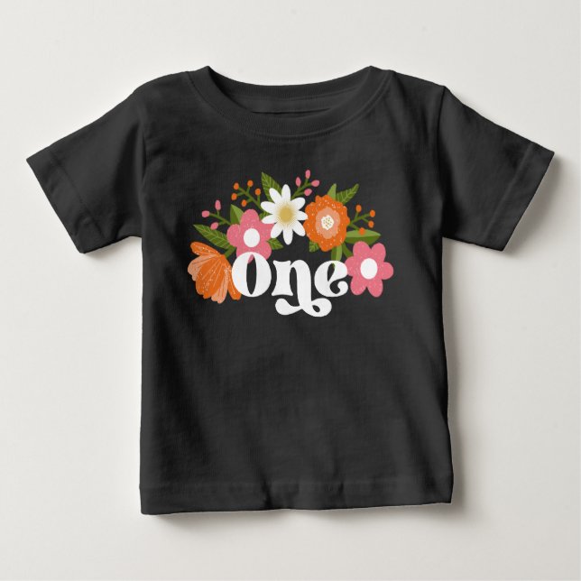Camiseta Para Bebê Floral Refletor Cujo | Primeiro Aniversário do Beb (Frente)