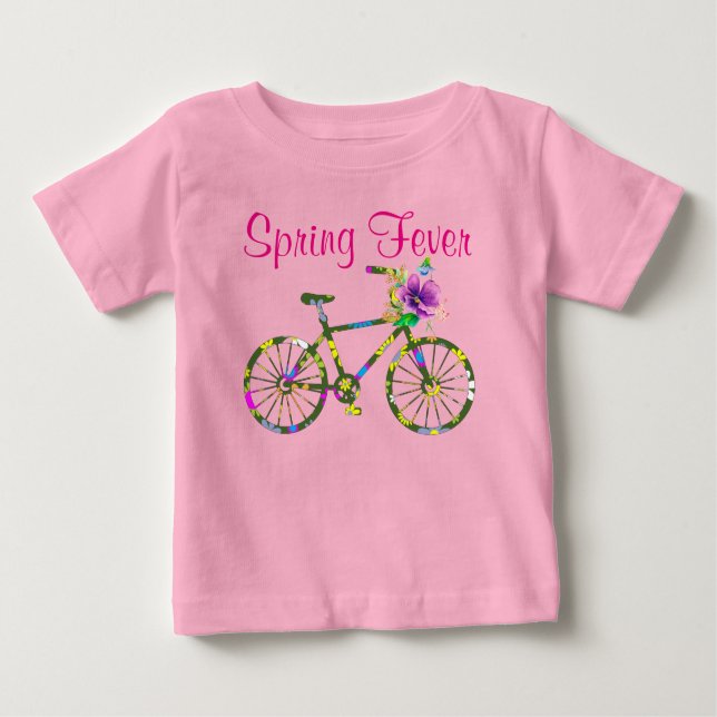 Camiseta Para Bebê Floral Retro Bicicleta Febre da Primavera (Frente)