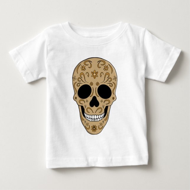 Camiseta Para Bebê Floral Sugar Skull Dia de los Muertos (Frente)