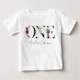 Camiseta Para Bebê Floral UM Bebê Menina 1º Aniversário + Roupa do No