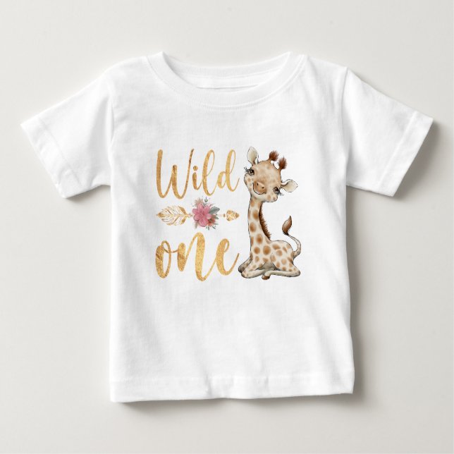 Camiseta Para Bebê Floral WILD ONE Safari Primeiro Aniversário (Frente)
