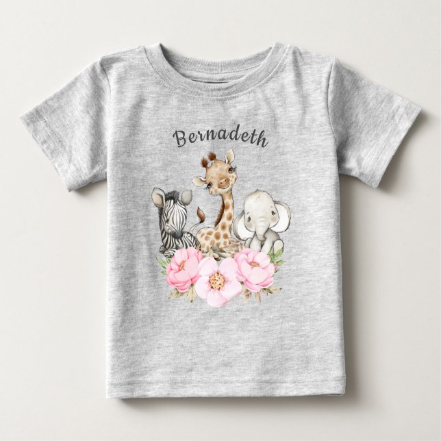 Camiseta Para Bebê Floral WILD ONE Safari Primeiro Aniversário Bebê T (Frente)