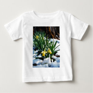 Camiseta Para Bebê Flores amarelas dos Daffodils na neve
