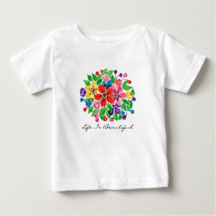 Camiseta Para Bebê Flores arco-íris de aquarela