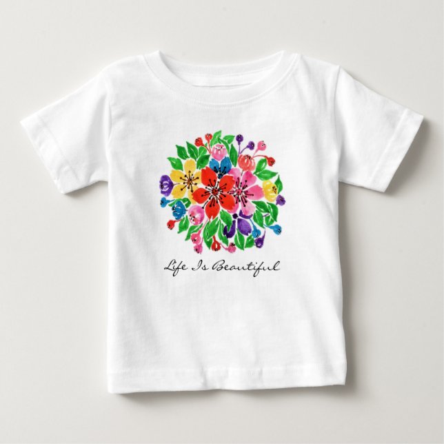 Camiseta Para Bebê Flores arco-íris de aquarela (Frente)