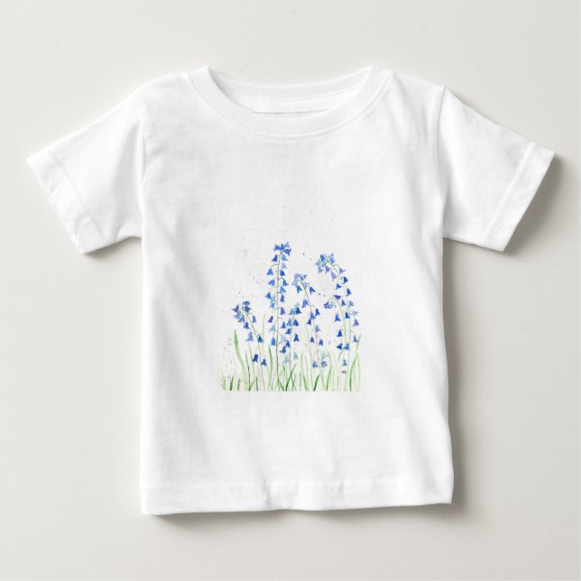 Camiseta Para Bebê Flores azuis (Frente)