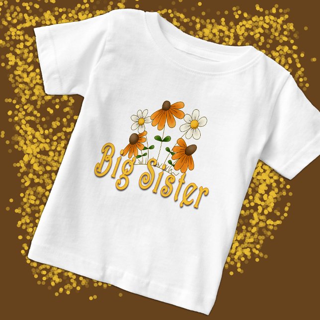 Camiseta Para Bebê Flores brancas laranja-brancas da Big Sister (Criador carregado)