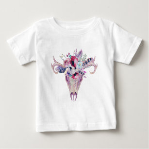 Camiseta Para Bebê Flores coloridas crânio de vassoura