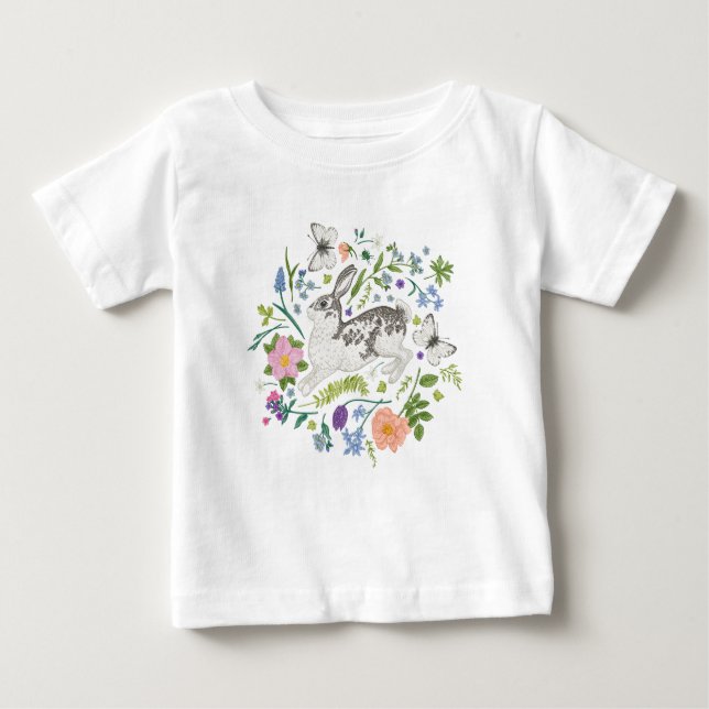 Camiseta Para Bebê Flores de Coelhinhos e Molas (Frente)